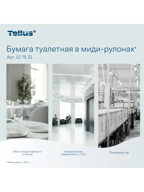 Бумага туалетная д/дисп Торк/Tellus в миди-рул Т6 2сл100м27рул127530/127531