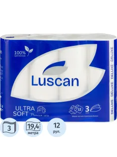 Бумага туалетная Luscan Deluxe  3сл сл бел цел 19,4м 161л 12рул/уп