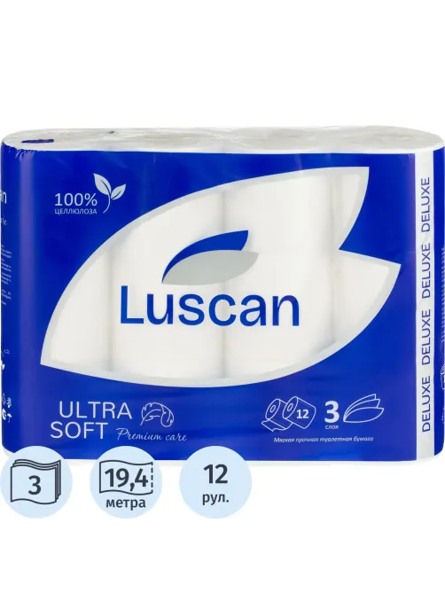 Бумага туалетная Luscan Deluxe  3сл сл бел цел 19,4м 161л 12рул/уп