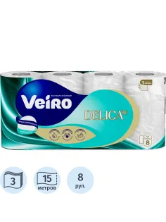 Бумага туалетная Veiro Delicate Ц 3сл 120л 15м 8рул/уп МСК