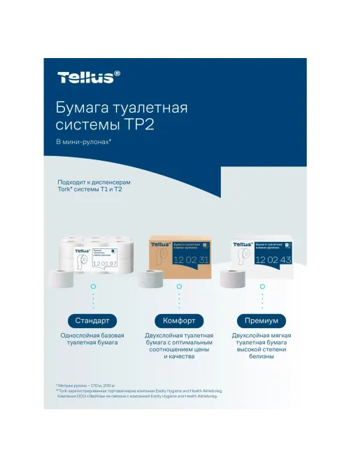 Бумага туалетная д/дисп Торк/Tellus T2 Комфорт в мини 2сл 12рул/уп_120231