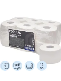 Бумага туалетная д/дисп Focus Smart T2 1сл 200м 12рул/уп_5103021/50204097
