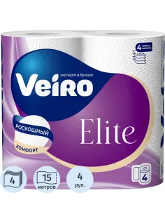 Бумага туалетная Veiro Elite бел перв цел 15м 4сл 4рул/уп