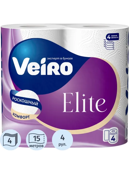 Бумага туалетная Veiro Elite бел перв цел 15м 4сл 4рул/уп