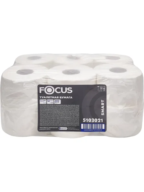 Бумага туалетная д/дисп Focus Smart T2 1сл 200м 12рул/уп_5103021/50204097