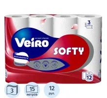 Бумага туалетная Veiro Softy 3сл 15м 12рул/уп
