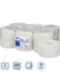 Бумага туалетная д/дисп Luscan Professional 1сл бел втор втул 200м 12рул/уп