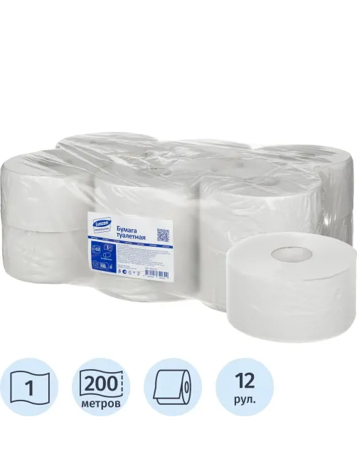 Бумага туалетная д/дисп Luscan Professional 1сл бел втор втул 200м 12рул/уп