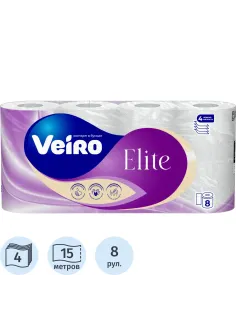 Бумага туалетная Veiro Elite Ц 4сл 120л 15м 8рул/уп МСК