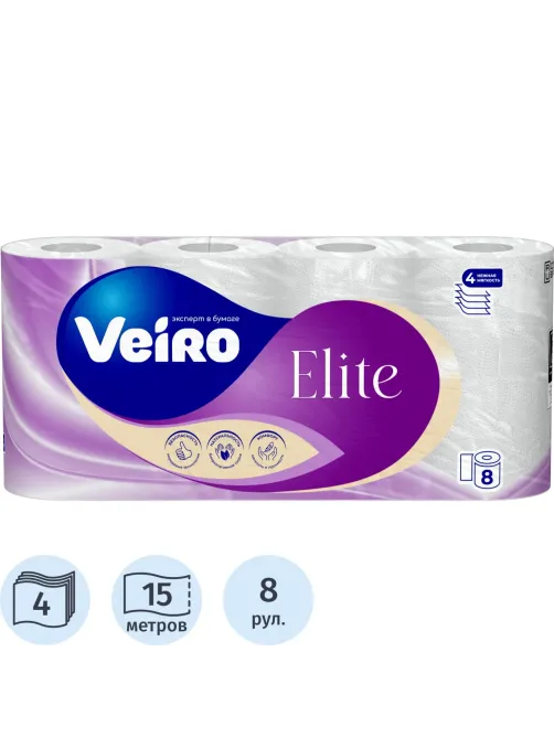 Бумага туалетная Veiro Elite Ц 4сл 120л 15м 8рул/уп МСК