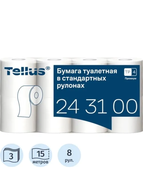 Бумага туалетная Tork/Tellus T4 3сл бел перф Премиум 15м94л 8рул/уп 243100