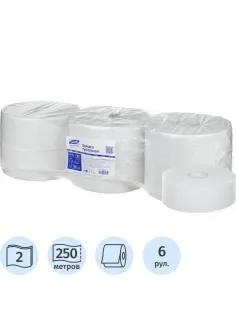 Бумага туалетная д/дисп Luscan Professional 2сл бел втор втул 250м 6рул/уп