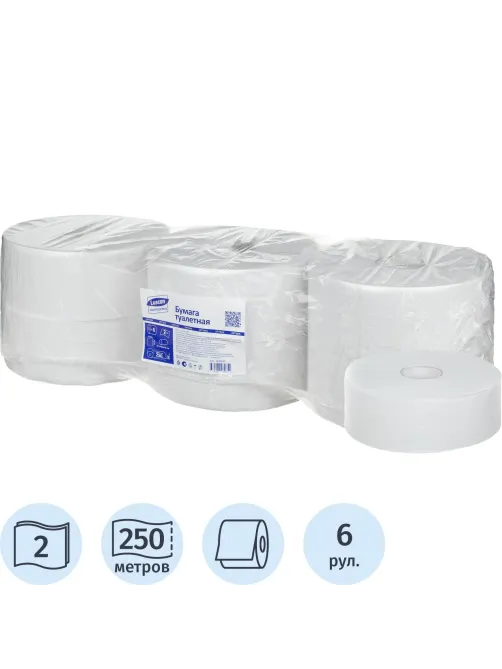 Бумага туалетная д/дисп Luscan Professional 2сл бел втор втул 250м 6рул/уп