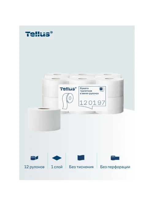 Бумага туалетная д/дисп Торк/Tellus Стандарт Т2 1сл 200м 12рул/уп_120197