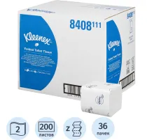 Бумага туалетная листовая д/дисп KK Kleenex 2сл белая 200л 36 пач/уп_8408