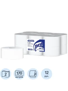 Бумага туалетная д/дисп Protissue 2сл белая цел 170м 12рул/уп_С191