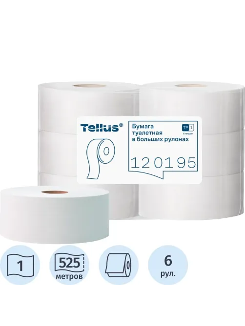 Бумага туалетная Торк/Tellus Стандарт T1 1сл белая 525м 6рул/уп_120195