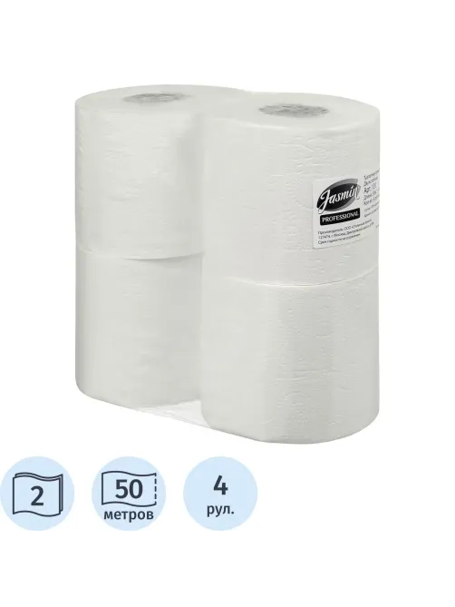 Бумага туалетная 2сл бел 100%цел, 50м, 4рул/уп
