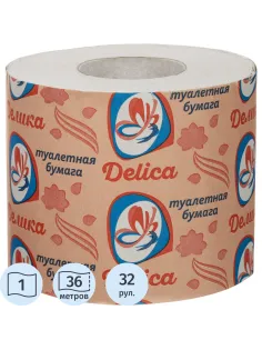 Бумага туалетная Delica 1 слой 36 метров на втулке 32 рул/уп