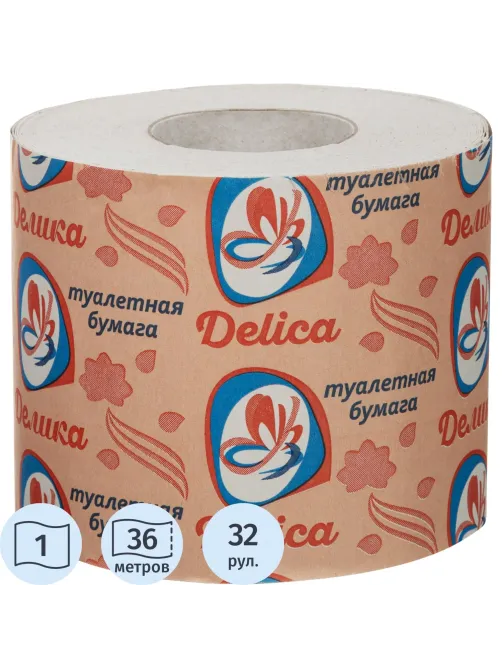 Бумага туалетная Delica 1 слой 36 метров на втулке 32 рул/уп