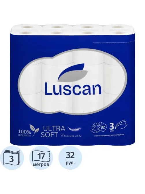 Бумага туалетная Luscan Делюкс 3сл бел цел 17м 142л 32рул/уп