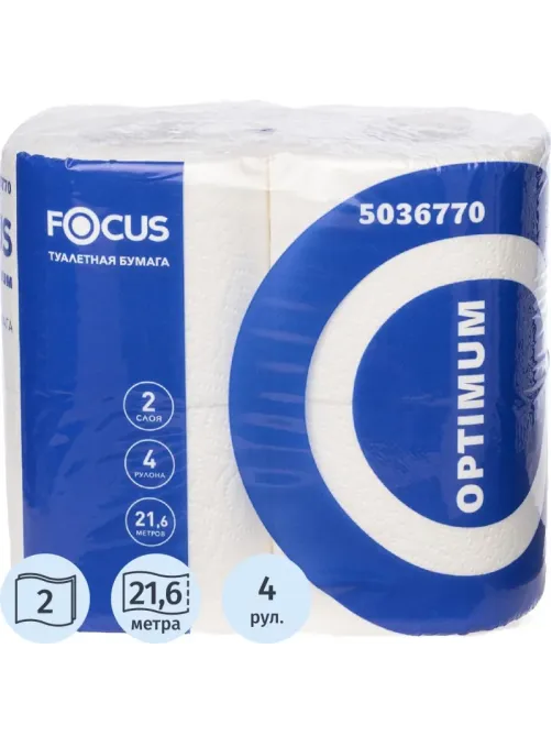 Бумага туалетная Focus Optimum 2сл белая 22м 180л 4рул/уп_5036770/50202215