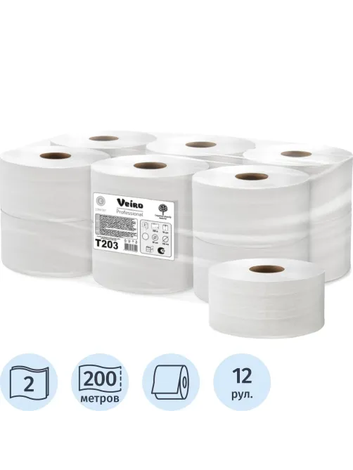 Бумага туалетная д/дисп Veiro Q2 Comf 2сл белая вторич 200м 12рул/уп_T203