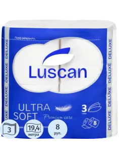 Бумага туалетная Luscan Deluxe 3сл бел 100%цел втул 19,35м 155л 8рул/уп