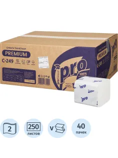 Бумага туалетная д/дисп Protissue 2сл белая цел 250л/пач 40пач/кор_С249