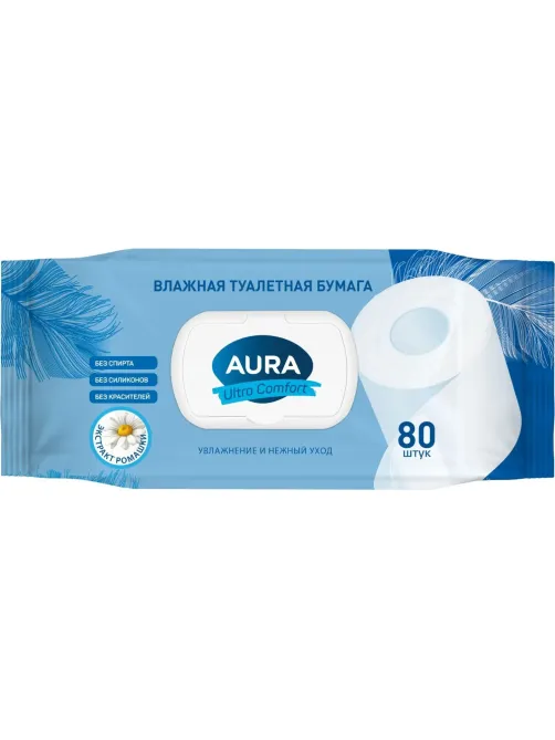 Бумага туалетная влажная AURA ULTRA COMFORT с крышкой 80шт/уп