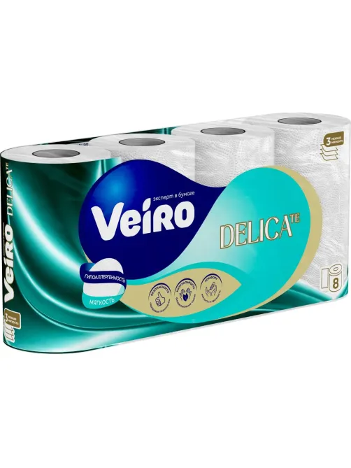 Бумага туалетная Veiro Delicate Ц 3сл 120л 15м 8рул/уп МСК