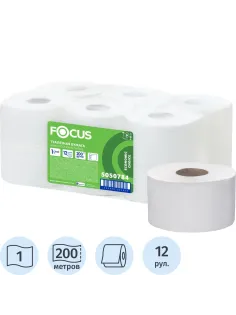 Бумага туалетная д/дисп Focus Eco Jumbo 1сл 200м 12рул/уп_5050784/50202454