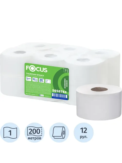 Бумага туалетная д/дисп Focus Eco Jumbo 1сл 200м 12рул/уп_5050784/50202454