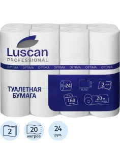 Бумага туалетная Luscan Professional 2сл бел втор втул 20м 24рул/уп