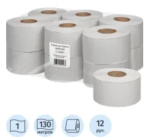Бумага туалетная д/дисп Первая цена 1сл серая втул 130м 12рул/уп_130G1