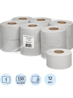Бумага туалетная д/дисп Первая цена 1сл серая втул 130м 12рул/уп_130G1