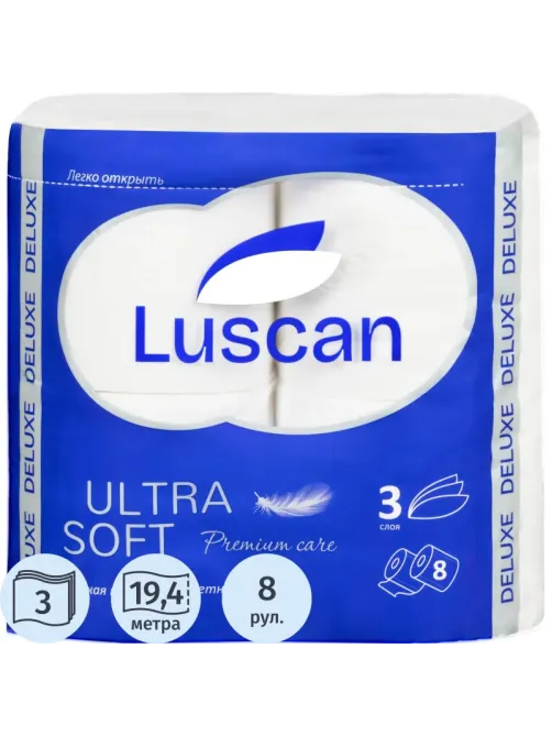 Бумага туалетная Luscan Deluxe 3сл бел 100%цел втул 19,35м 155л 8рул/уп