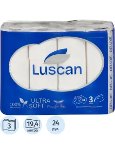 Бумага туалетная Luscan Делюкс 3сл бел цел 19,37м 155л 24рул/уп