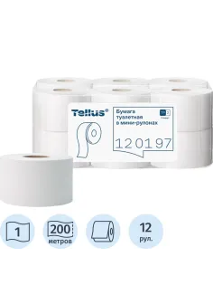 Бумага туалетная д/дисп Торк/Tellus Стандарт Т2 1сл 200м 12рул/уп_120197