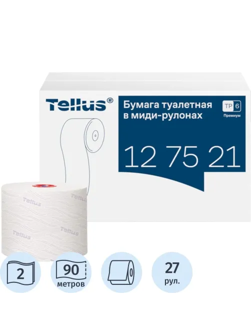 Бумага туалетная Торк/Tellus Премиум T6 2сл бел 90м 27рул/уп_127521/127520