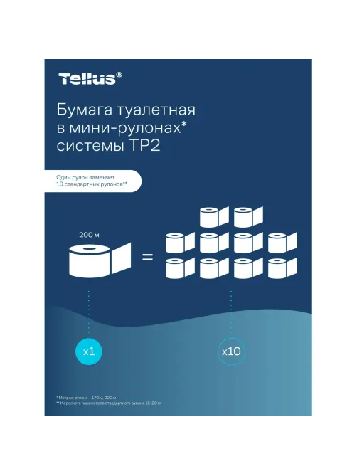 Бумага туалетная д/дисп Торк/Tellus Стандарт Т2 1сл 200м 12рул/уп_120197