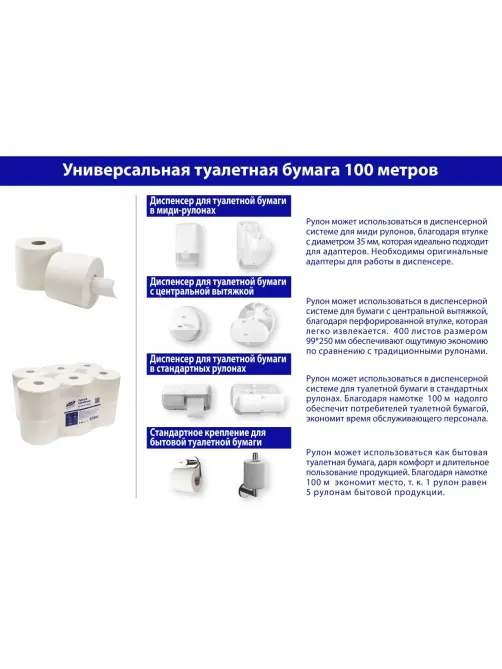 Бумага туалетная д/дисп Luscan Prof Etalon ЦВ 2сл бел цел 100м 12рул/уп