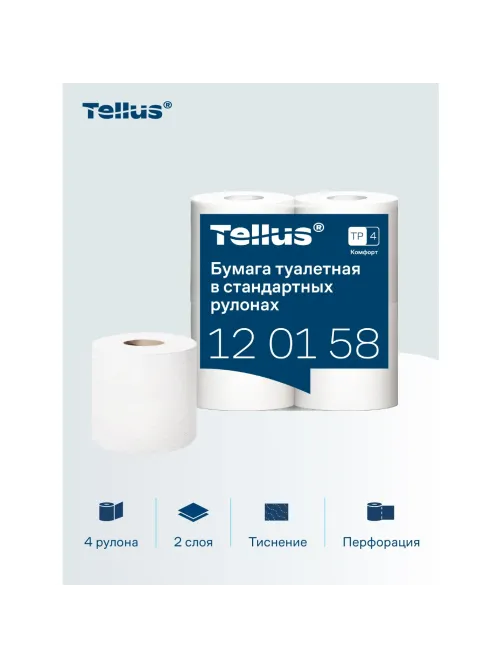 Бумага туалетная Торк/Tellus T4 2сл бел вт 23м 184л 4рул/уп 24уп/бл 120158