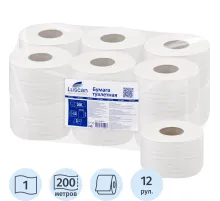 Бумага туалетная д/дисп Luscan Professional 1сл бел цел втул 200м 12рул/уп