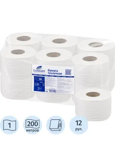 Бумага туалетная д/дисп Luscan Professional 1сл бел цел втул 200м 12рул/уп