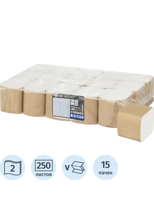 Бумага туалетная д/дисп Focus Smart T3 Vсл 2сл250л15пач/уп_5103035/50204100