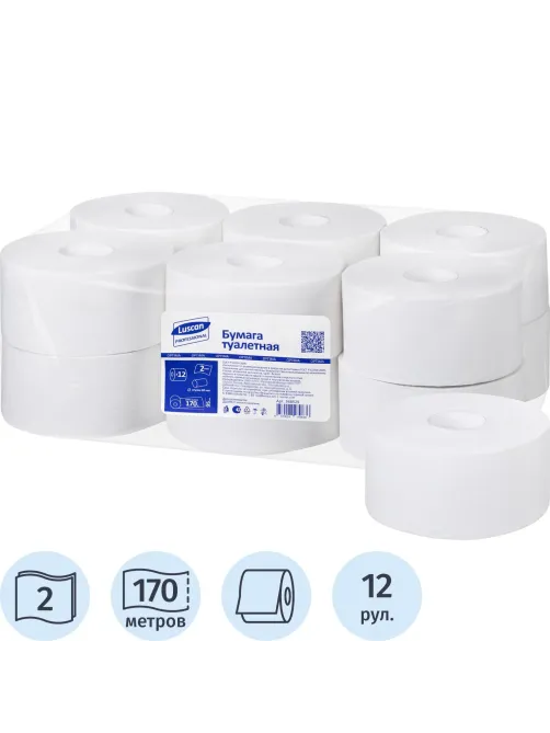 Бумага туалетная д/дисп Luscan Professional 2сл бел втор 170м 12рул/уп