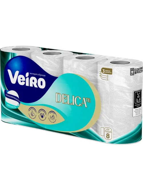 Бумага туалетная Veiro Delicate Ц 3сл 120л 15м 8рул/уп МСК