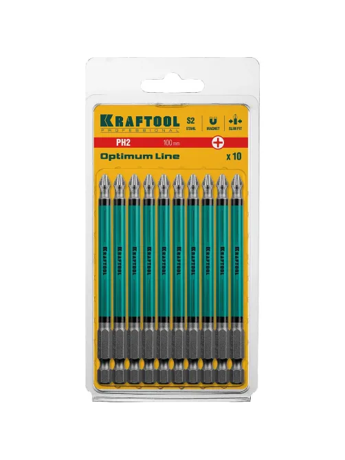 Бита KRAFTOOL Optimum Line PH2, 100 мм, тип E, 10 шт/уп (26122-2-100-10)
