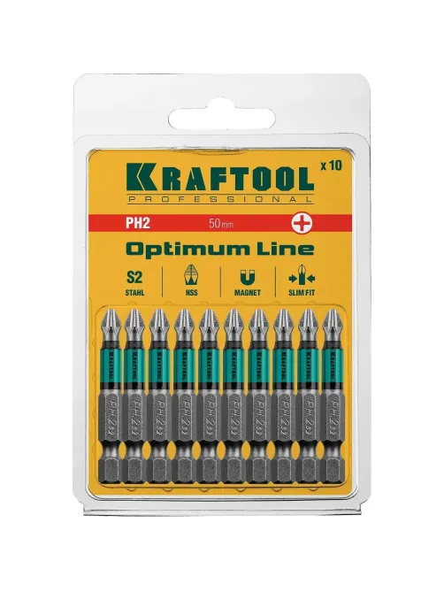 Бита KRAFTOOL Optimum Line PH2, 50 мм, тип E, 10 шт/уп (26122-2-50-10)